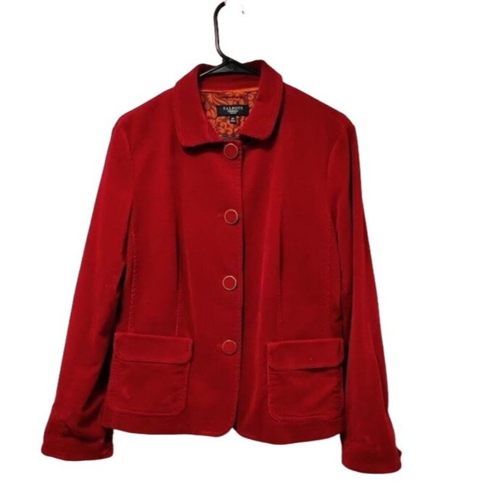 Talbots Long Sleeve Collar Button Front Corduroy Jacket Red Women's Size 16P - Picture 2 of 10